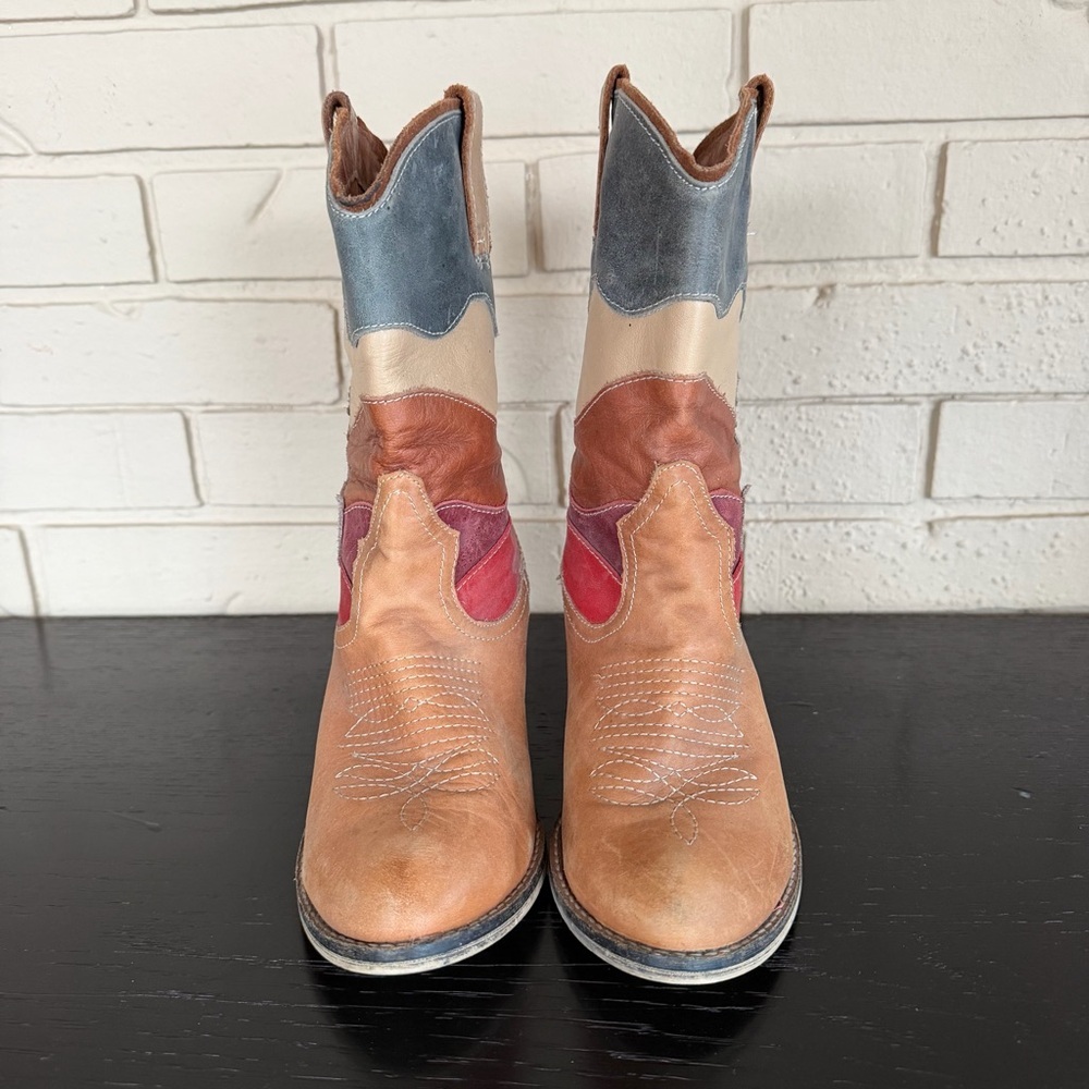 Aldo Women's Multi Color Sewn Leather Western Boots Suede Coyote Boho Cowgirl 7 - Picture 3 of 8